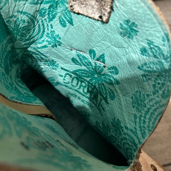 Corral Metallic white Silver tan Studded Western Booties with Turquoise Lining - Picture 13 of 14